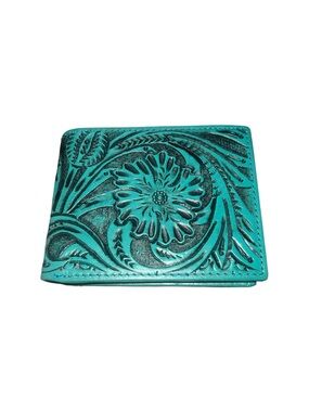 Turquoise Floral Tooled Leather Men’s Wallet